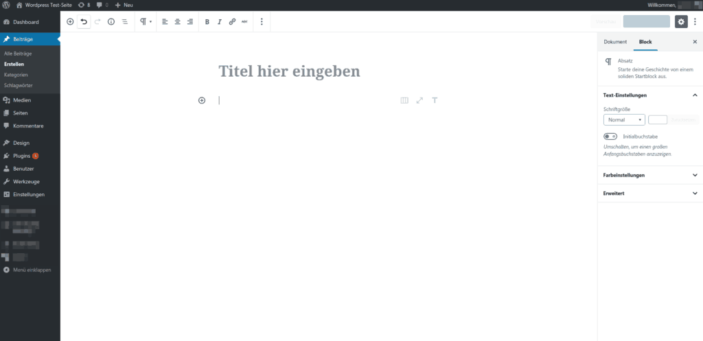 Screenshot Gutenberg Editor